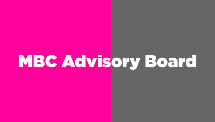 brihgt pink and dark grey rectangle with the words MBC Advisory Board on top